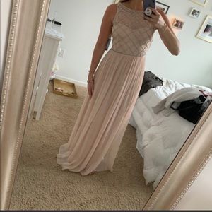 Adrianna Papell blush beaded bridesmaid dress